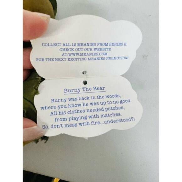 Vintage 1998 Meanies Series 2 Burny The Bear Burnt Fire Plush W/ Tag - Picture 4 of 4